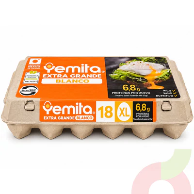 Huevos Blanco Extra Grande Yemita 18 Unidades