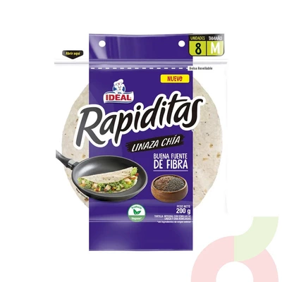 Tortillas Rapiditas Linaza Chía M Ideal 200Gr 8 Unidades