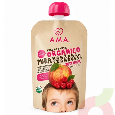  Puré Orgánico Manzana & Frambuesa Ama 90Gr