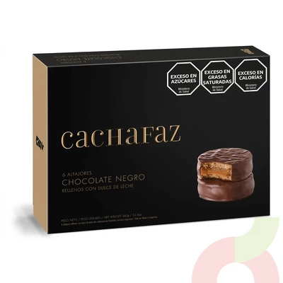 Alfajores Chocolate Negro Cachafaz 360Gr 6 Unidades