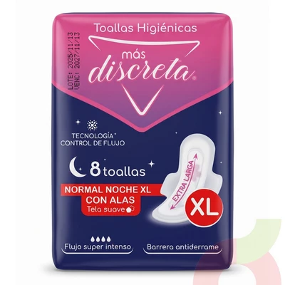 Toallas H. XL Con Alas Noche Más Discreta 8 Unidades