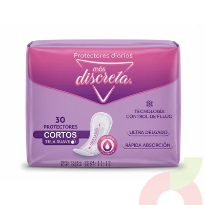 Protectores Cortos Suaves Más Discreta 30 Unidades