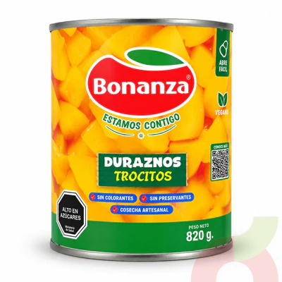 Duraznos en Trocitos Bonanza 820Gr - 460Gr Drenado
