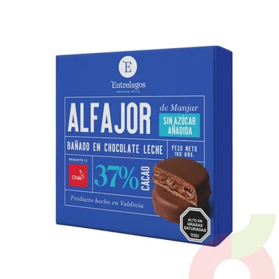 Alfajores Manjar 37% Cacao EntreLagos 180Gr 4 Unidades