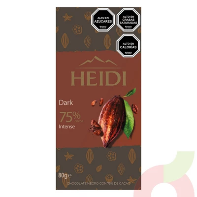 Chocolate Dark Intense 75% Cacao Heidi 80Gr