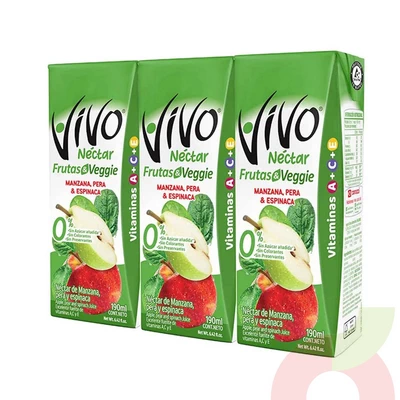 Pack Veggie Manzana Pera y Espinaca Vivo 190Ml 3 Unidades