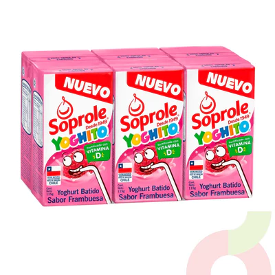 Pack 6 Unidades Yoghurt Batido Frambuesa Soprole 115Gr