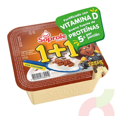 Yoghurt 1+1 con Choco Krispis Soprole 140Gr