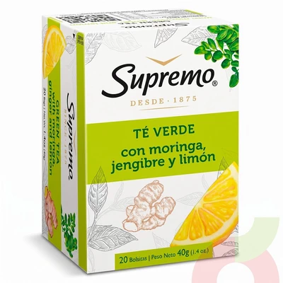 Té Verde Moringa, Jengibre & Limón Supremo 40Gr 20 Unidades