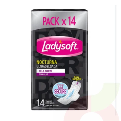 Toallitas Higiénicas Nocturna Ultradelgada Tela Suave  Ladysoft 14 Unidades