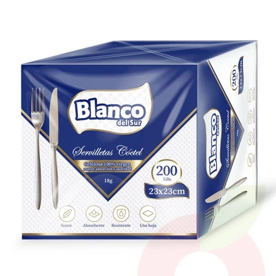 Servilleta Cóctel Blanco Del Sur 200 Unidades 