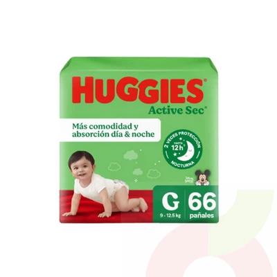 Pañales Huggies Active Sec G 66 Unidades
