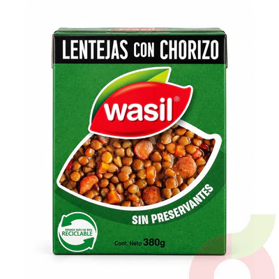 Tetrapack Lentejas con Chorizo Wasil 380Gr