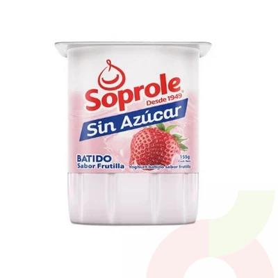 Yoghurt Batido Sin Azúcar Frutilla Soprole 155Gr