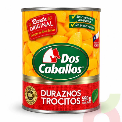 Duraznos en Trocitos Dos Caballos 590Gr - 340Gr Drenado