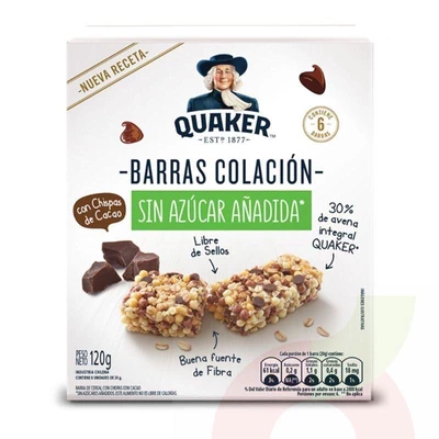 Barra Cereal con Chispas Chocolate Quaker 6 Unidades 120Gr