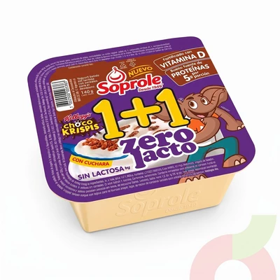 Yoghurt 1+1 Zero Lacto con Choco Krispis Soprole 140Gr
