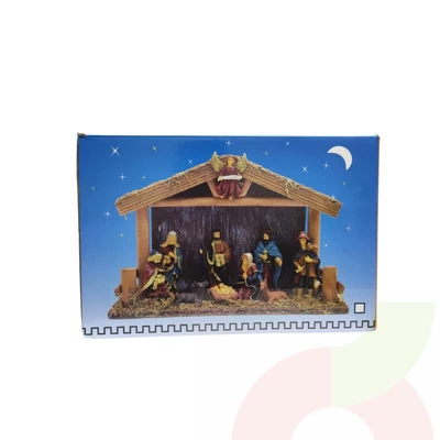 Pesebre de Madera con Figuras de Cerámica 
