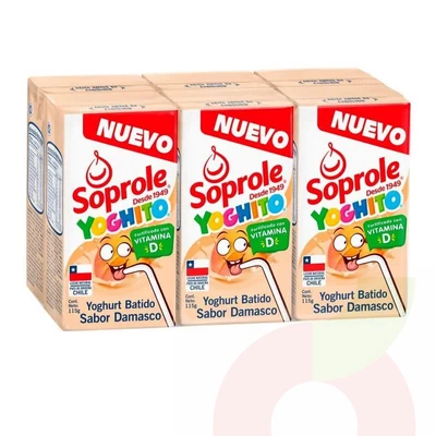Pack 6 Unidades Yoghurt Batido Sabor Damasco Soprole 115 Gr