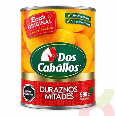 Duraznos en Mitades Dos Caballos 590Gr - 340Gr Drenado