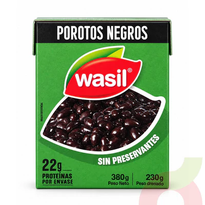 Tetrapack Porotos Negros Wasil 380Gr - 230Gr Drenado