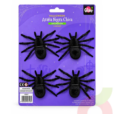 Arañas Negras Decorativas Halloween Glam 4 Unidades