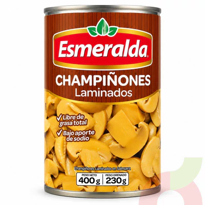 Champiñones Laminados Esmeralda 400Gr - 230Gr Drenado