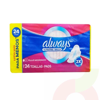 Toallas Sanitarias Ultrafina Malla Always 24 Unidades