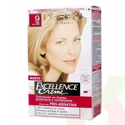 Tintura Pelo Excellence Creme 9 Pro-Keratina Rubio Muy Claro L´oréal