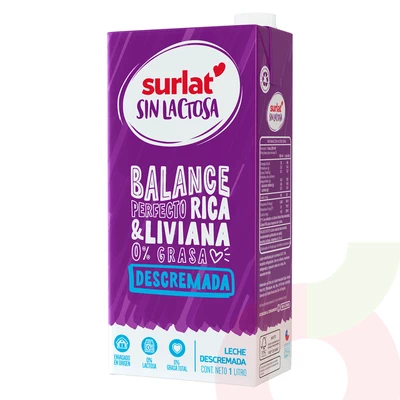 Leche Surlat Sin Lactosa 1 Litro Descremada