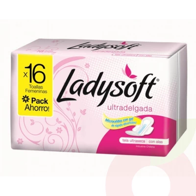 Toallitas Higiénicas Ultradelgada Ultraseca Microceldas con Gel Ladysoft 16 Unidades