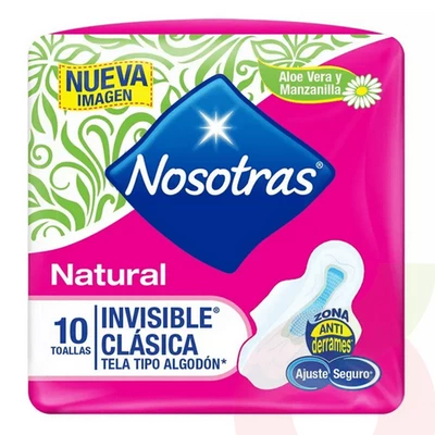 Toallitas Higiénicas Natural Invisible Clásica Algodón Nosotras 10 Unidades