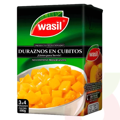 Durazno Cubitos en Almibar  Wasil 500Gr