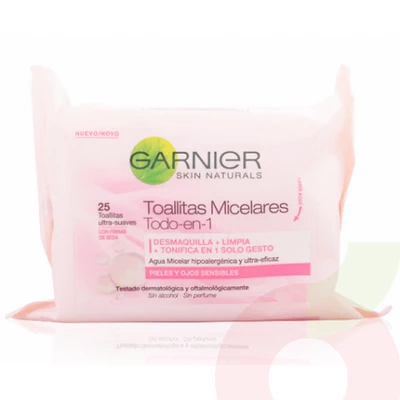 Toallitas Desmaquillantes Micelares Todo en Uno Garnier 25 Unidades