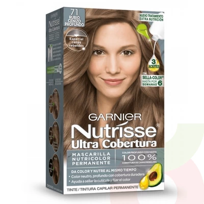 Tintura Pelo Nutrisse Ultra Cobertura 71 Rubio Cenizo Profundo Garnier
