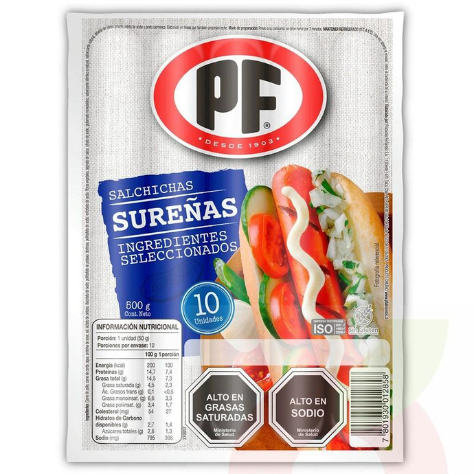 Salchichas Sureñas PF 500Gr - Salchichas Sureñas 500Gr Pf