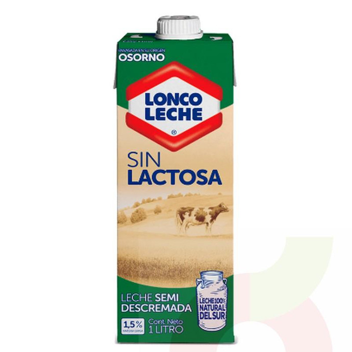 Leche Semidescremada Sin Lactosa Loncoleche 1Lt - Leche Natural Sin Lactosa Loncoleche 1 Litro