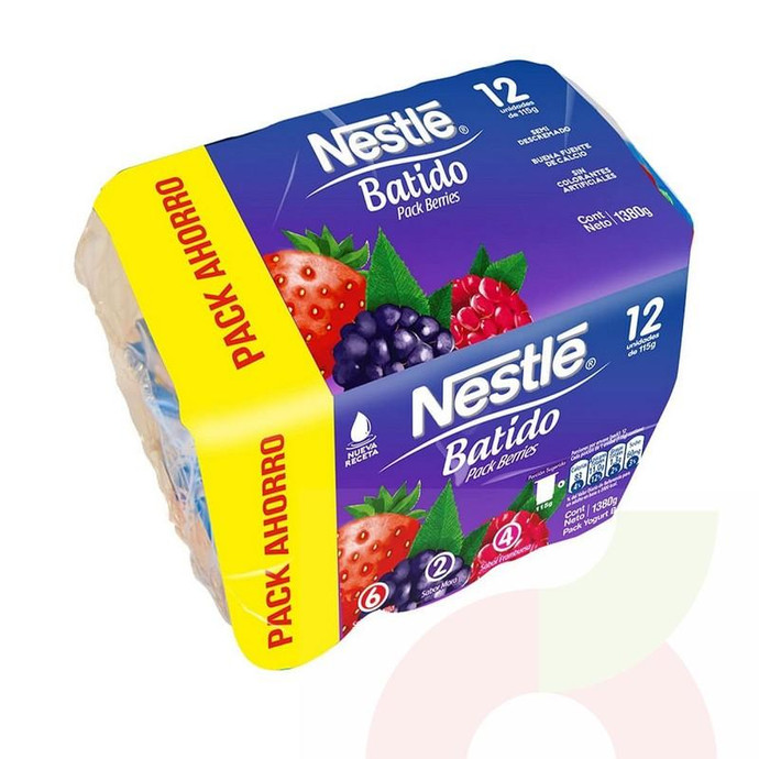 Yoghurt Pack de 12 Unidades  Berries Nestlé  115Gr - Yogurt Batido Berries-Nestlé 12 Unid 115Gr