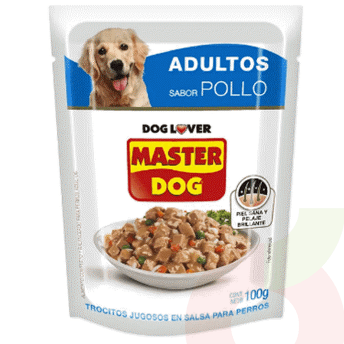 Trocitos Pollo Jugosos en Salsa Adulto Master Dog 100Gr - Master Dog, Pollo, Pouch 100 Gr.