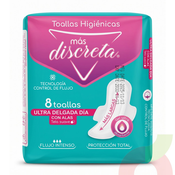 Toallas H. Ultra Delgada Con Alas Más Discreta 8 Unidades - Toallas H. Ultra Delgada Más Discreta Nosotras 8 Unidades.JPG