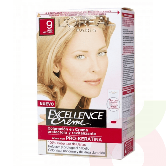 Tintura Pelo Excellence Creme 9 Pro-Keratina Rubio Muy Claro L´oréal - Excellence 9.00 Pro-Keratina Rubio Muy Claro