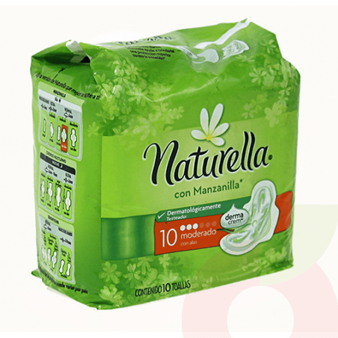 Toallitas Higiénicas DermaCrem Moderado Manzanilla Naturella 10 Unidades - Toalla Higienica Con Manzanilla Y Alas Naturella