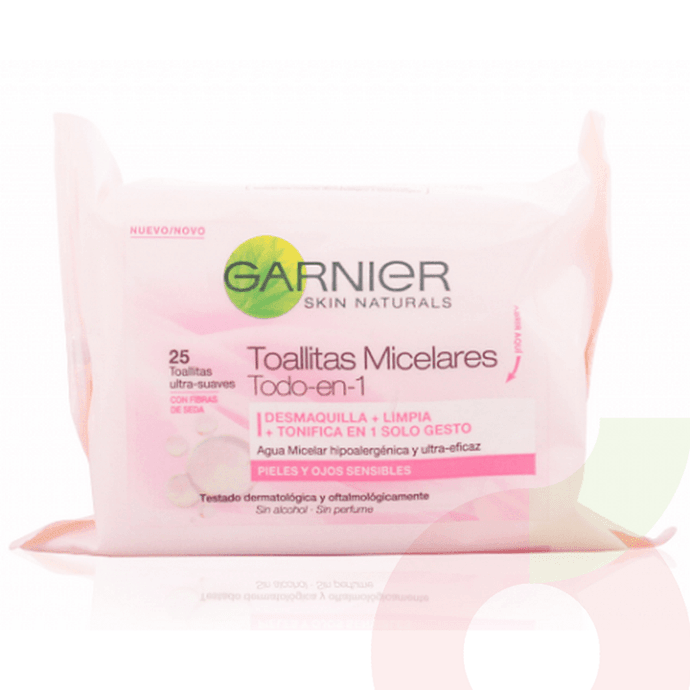 Toallitas Desmaquillantes Micelares Todo en Uno Garnier 25 Unidades - Toallitas Desmaquillantes Micelares-Garnier-Todo En 1