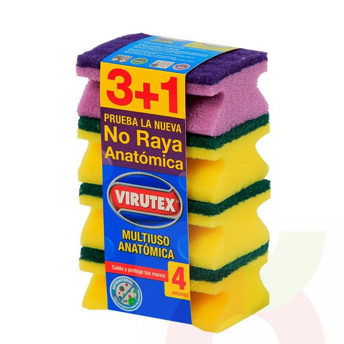 Esponja Anatómica Acanalada 3+1 No Raya Virutex - Esponja Anatómica 3+1 No Raya
