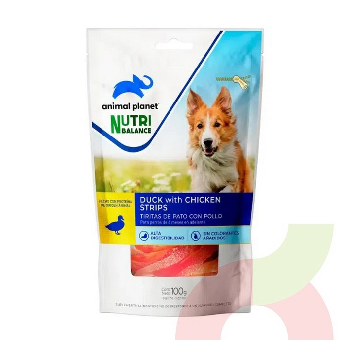 Snack Perro Tiritas Pato con Pollo Animal Planet 100Gr - 7802575534286.JPG