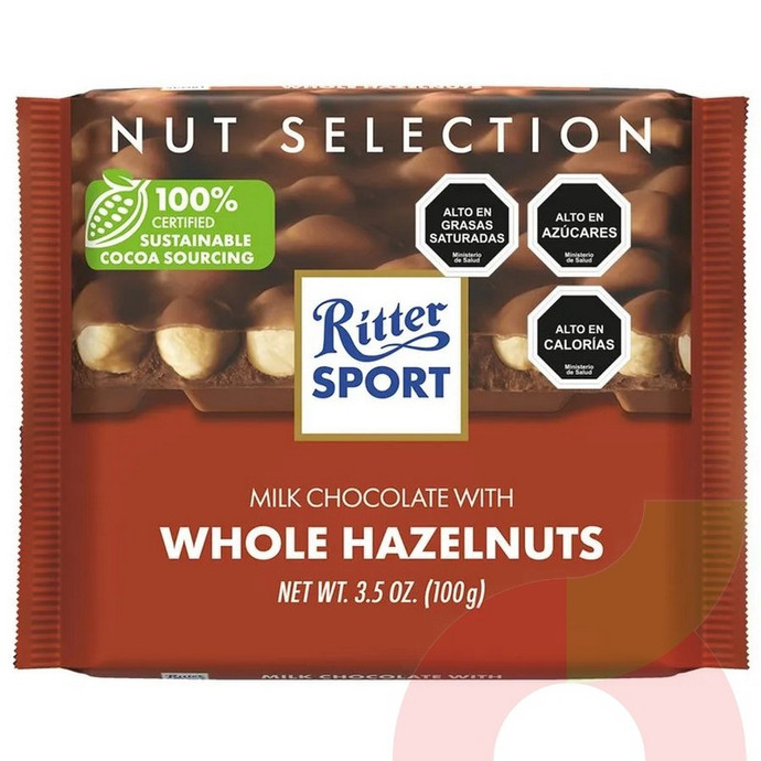 Chocolate de Leche Ritter Sport Con Avellanas Enteras 100gr - 4000417700001.JPG