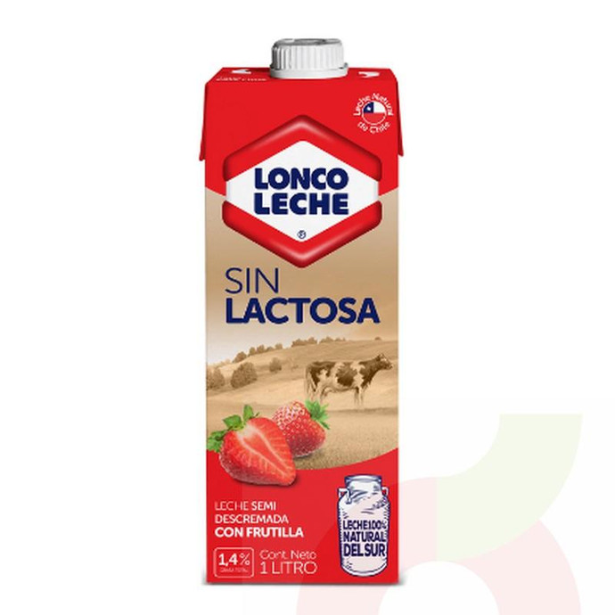 Leche Semidescremada Sin Lactosa Frutilla Loncoleche 1Lt - Leche Semidescremada Sin Lactosa Frutilla Loncoleche 1 Litro