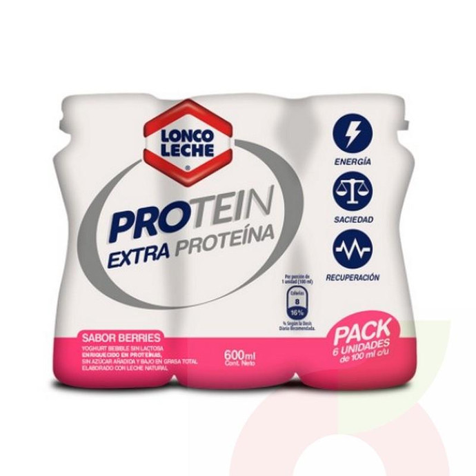 Protein  Pack 6 Unidades Sabor Berries  Loncoleche 600Ml - Bebida Láctea Protein Shot Berries  6*100 Loncoleche