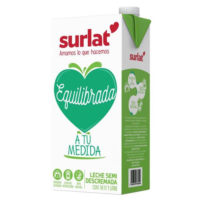 Leche Semidescremada Surlat 1Lt - Leche Semidescremada Surlat 1 Litro