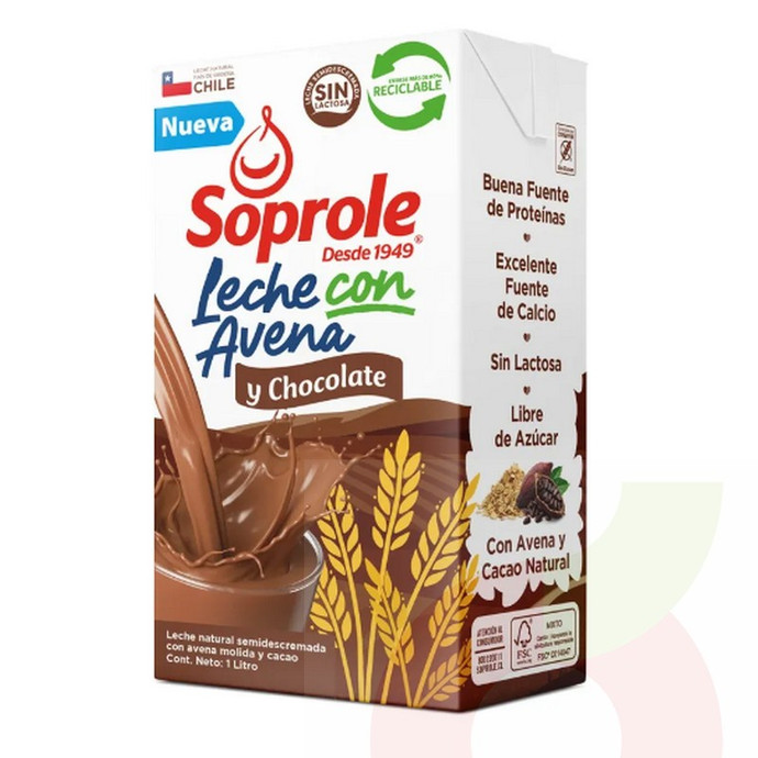 Leche Semidescremada Chocolate Con Avena Soprole 1Lt - leche con avena y chocolate soprole 1L.jpg